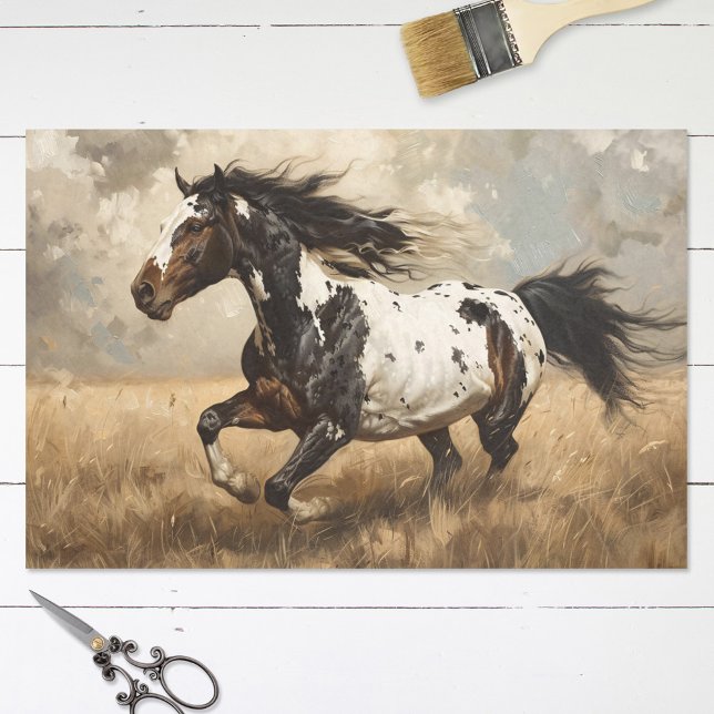 Pinto Horse Running Oil Painting Decoupage Tissue Paper (Creator Uploaded)