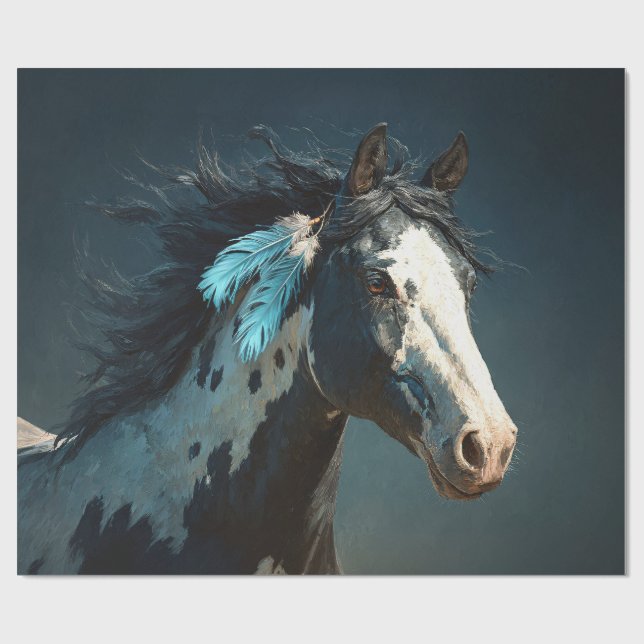 Pinto Mustang Horse Feather Accent Decoupage Wrapping Paper (Flat)