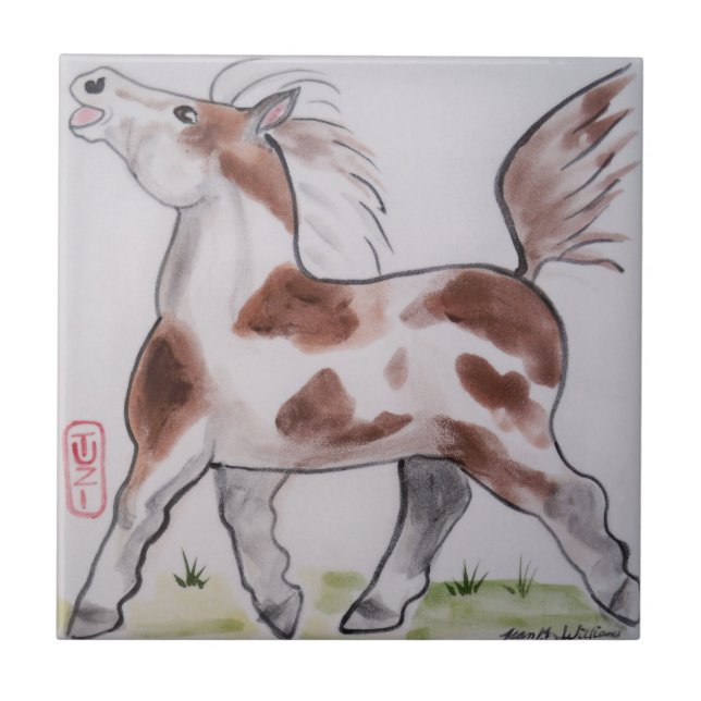 Pinto Paint Pony Brown White Horse Animal Art Tile (Front)