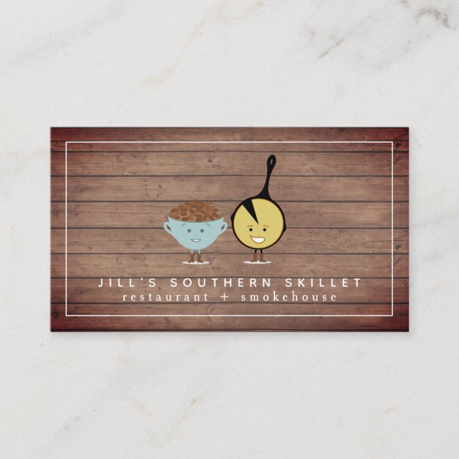Pintos + Cornbread Wood Southern Restaurant Chef Business Card (Front)