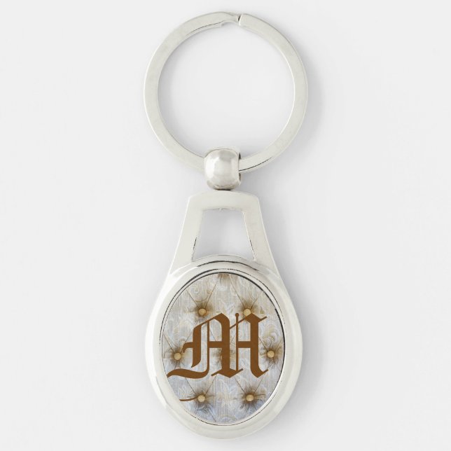 Pintuck Fabric Monogram Initial Key Chain (Front)