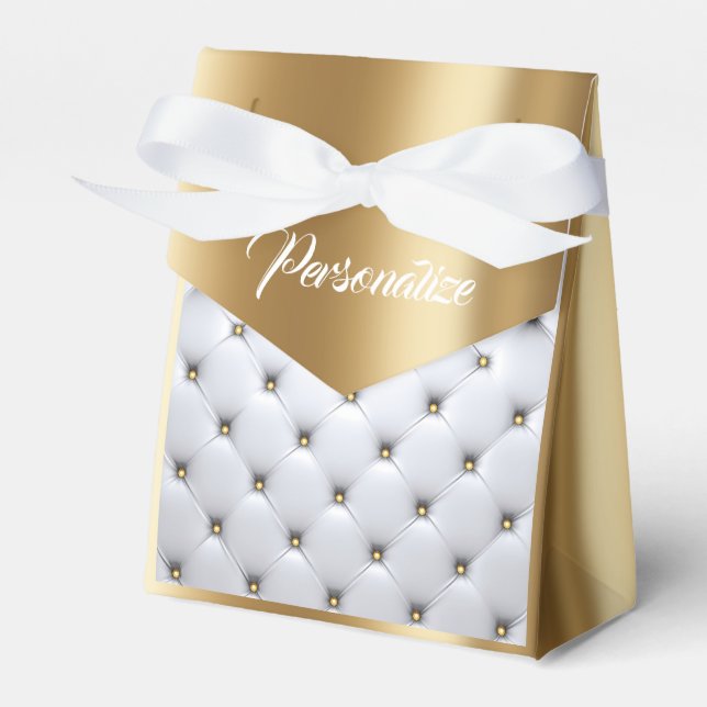 Pintuck look white and gold elegant  favour box (Front Side)