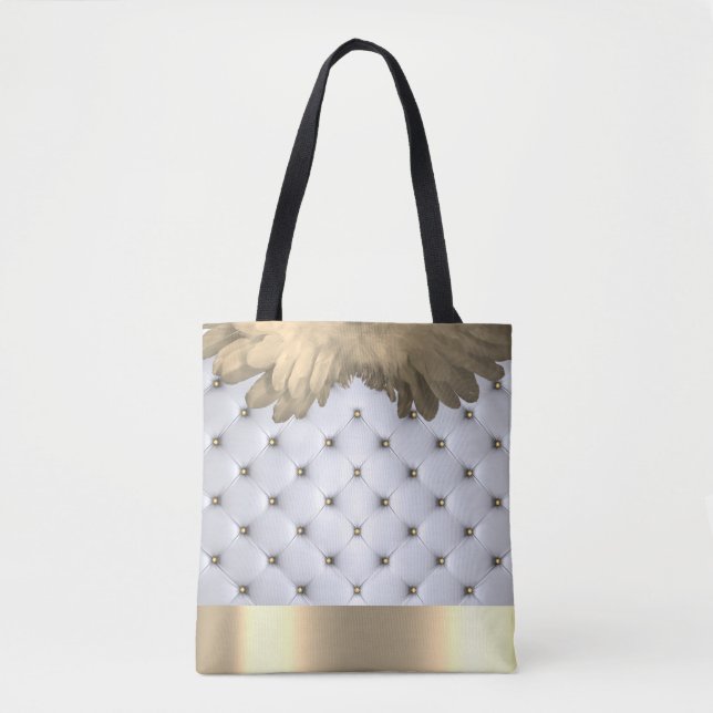 Pintuck look whitecand gold elegant  tote bag (Front)