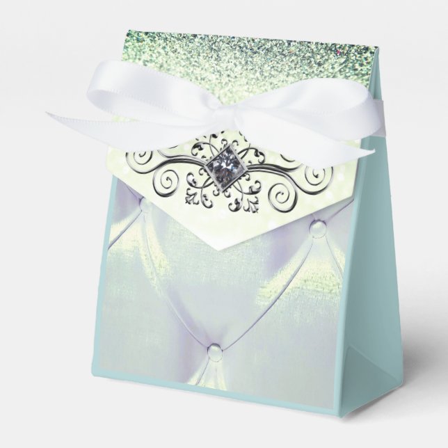 Pintuck satin diamond grey blue glitter look favour box (Front Side)