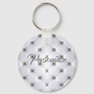 Pintuck white and gold key ring