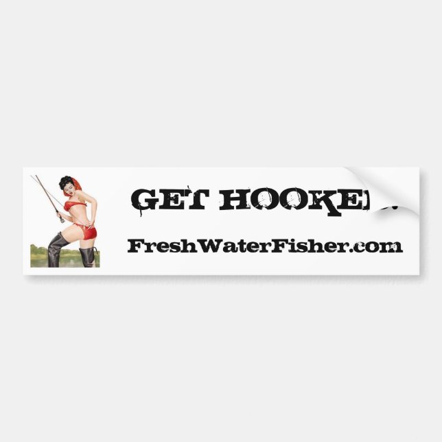 PINUP083, FreshWaterFisher.com, GET HOOKED! Bumper Sticker (Front)