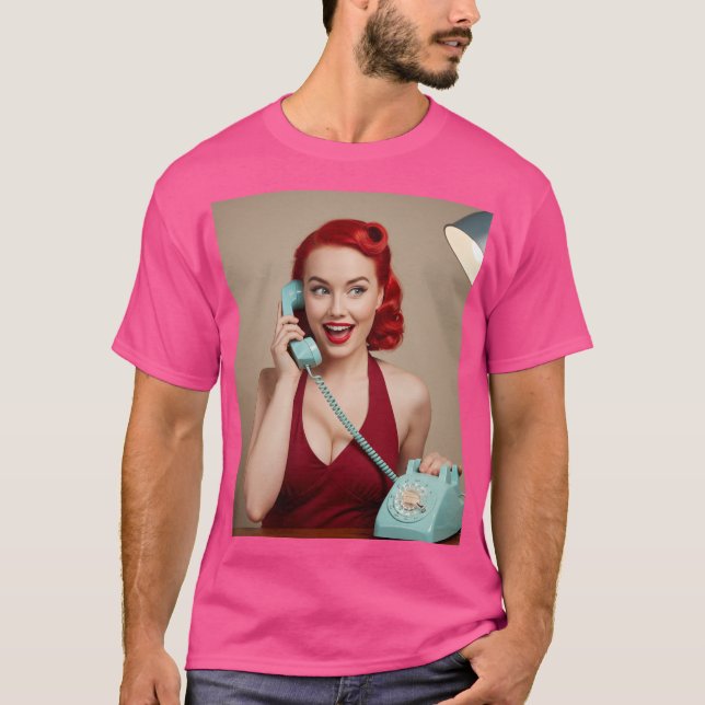 Pinup Girl On The Phone T-Shirt (Front)