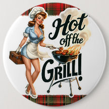 Pinup Lady Vintage Pinback Pins Hot Off the Grill
