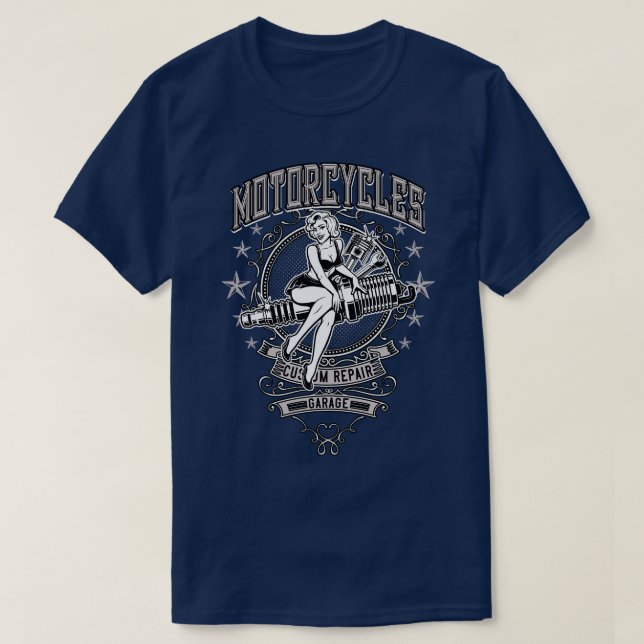 PinUp Motorcycle Garage Workshop T-Shirt (Design Front)