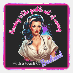 Pinup_ Nurse Badass Square Sticker