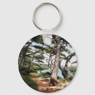 Pinus pinea Pine Tree Forest Painting Key Ring
