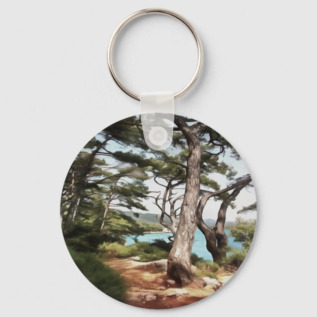 Pinus pinea Pine Tree Forest Painting  Key Ring (Front)