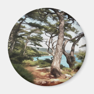 Pinus pinea Pine Tree Forest Painting Magnet