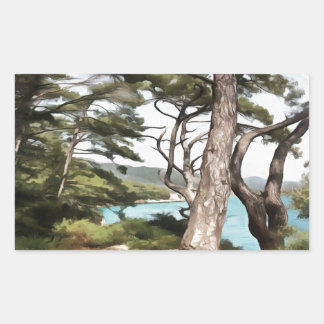 Pinus pinea Pine Tree Forest Painting  Rectangular Sticker