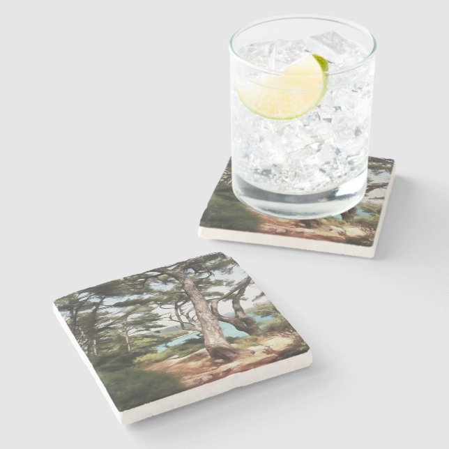 Pinus pinea Pine Tree Forest Painting  Stone Coaster (Side)