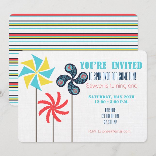 Pinwheel Birthday Invitation {Carnival} (Front/Back)