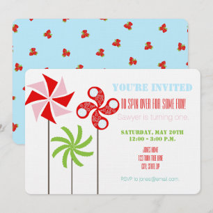 Pinwheel Birthday Invite {Girl Blue Strawberry}