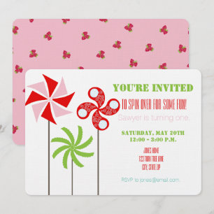 Pinwheel Birthday Invite {Girl Pink Strawberry}