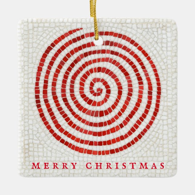 PINWHEEL MOSAIC Ceramic Square Ornament + Text (Front)