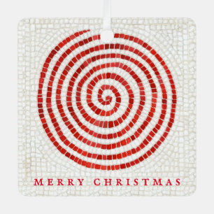 PINWHEEL MOSAIC Metal Square Ornament + Text