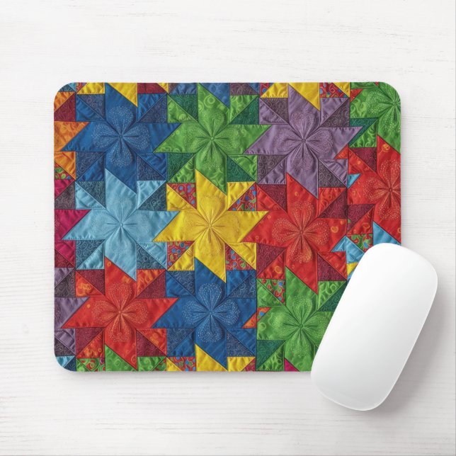 Pinwheel Patchwork Quilt Pattern Mouse Mat (With Mouse)