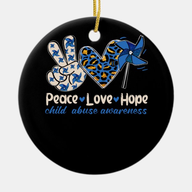 Pinwheel Peace Love Hope Child Abuse Prevention Aw Ceramic Tree Decoration (Front)