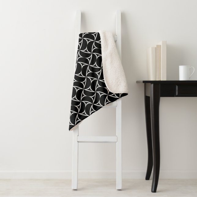 Pinwheel Spiral White Abstract Illusions Line Art Sherpa Blanket (In Situ)