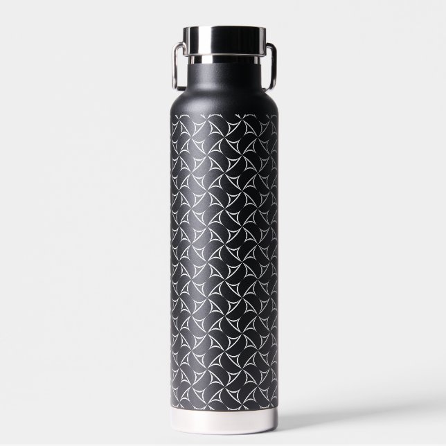 Pinwheel Spiral White Abstract Line Pattern Water Bottle (Front)
