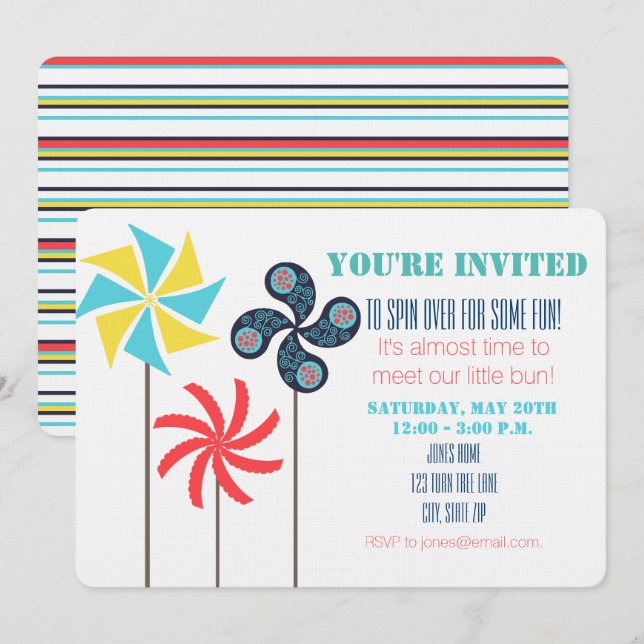 Pinwheel Themed Baby Shower Invitation (Front/Back)