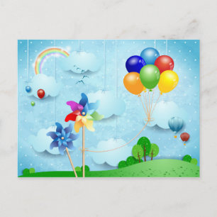 Pinwheels and balloons postcard