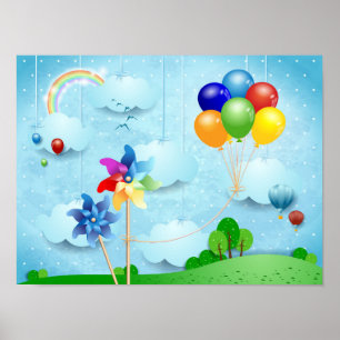 Pinwheels and balloons poster