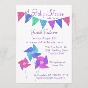Pinwheels and Polka Dot Pennants Baby Shower Invitation