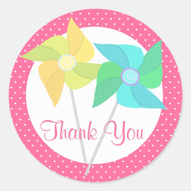 Pinwheels and Polka Dots Pink Classic Round Sticker (Front)