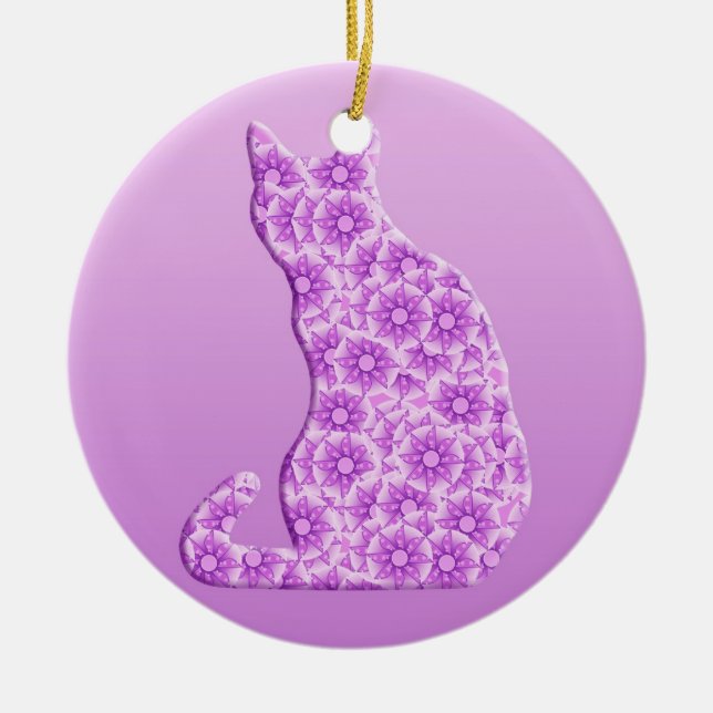 Pinwheels Cat - lavender, purple Ceramic Tree Decoration (Front)