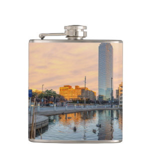 Pioneer Plaza Pond Morning Hip Flask
