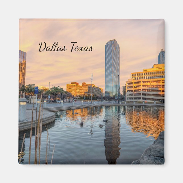 Pioneer Plaza Pond Morning Square Magnet (Front)