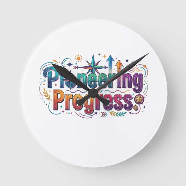 Pioneering Progress Motivational T-Shirt Round Clock (Front)