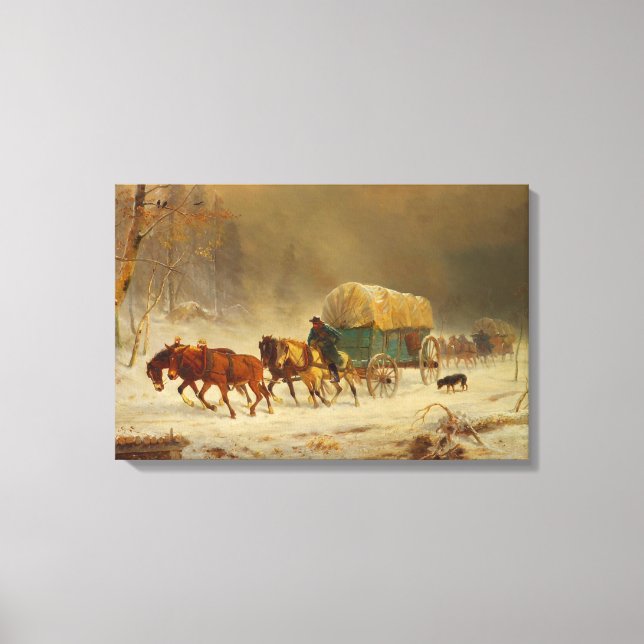Pioneers Braving a Snow Storm Going Home Canvas Print (Front)