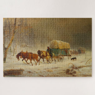 Pioneers Braving a Snow Storm Going Home Jigsaw Puzzle