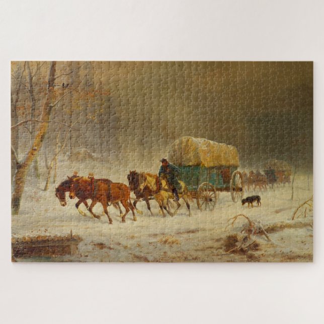 Pioneers Braving a Snow Storm Going Home Jigsaw Puzzle (Horizontal)