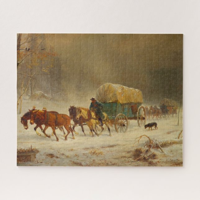 Pioneers Braving a Snow Storm Going Home Jigsaw Puzzle (Horizontal)
