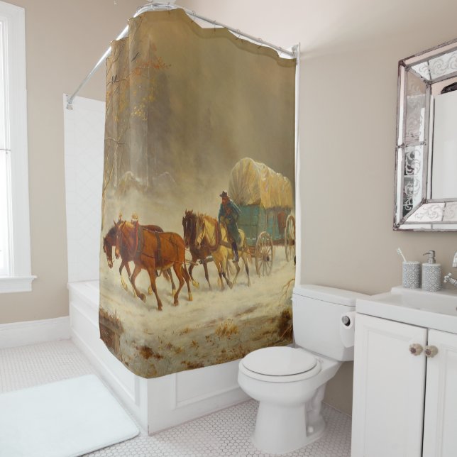 Pioneers Braving a Snow Storm Going Home Shower Curtain (In Situ)
