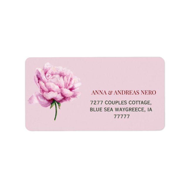 Piony Floral Wedding Return Adress Label (Front)