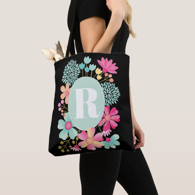 Pip Gerard Gouache Floral Monogram Shoulder Tote Bag (Close Up)