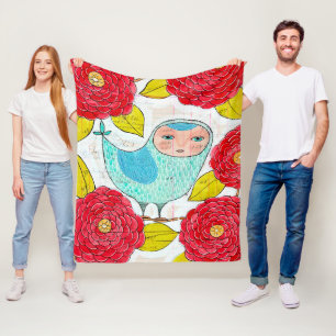 Pip Gerard Ink Bird in Garden Ledger Illustration Fleece Blanket