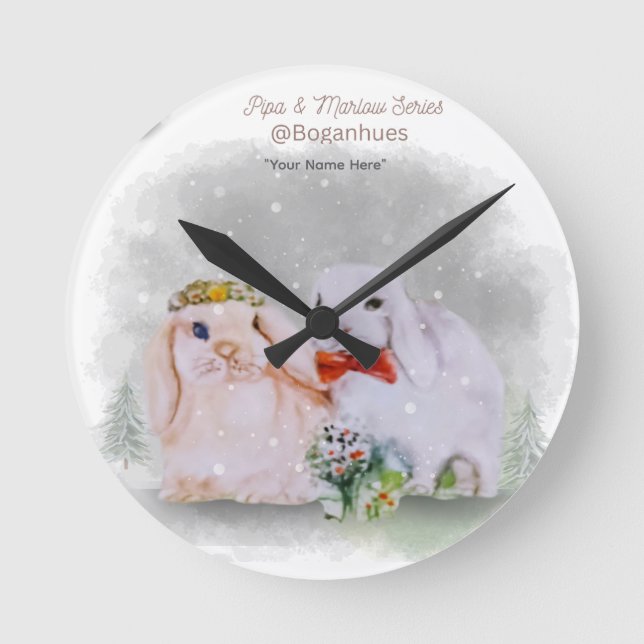 "Pipa & Marlow" Boganhues print Round Clock (Front)