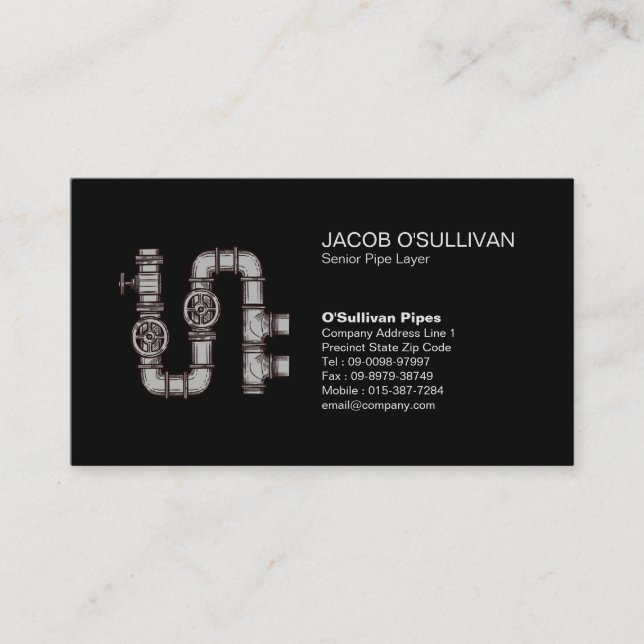 Pipe Layer Fitter Plumber Plumbing Business Card (Front)