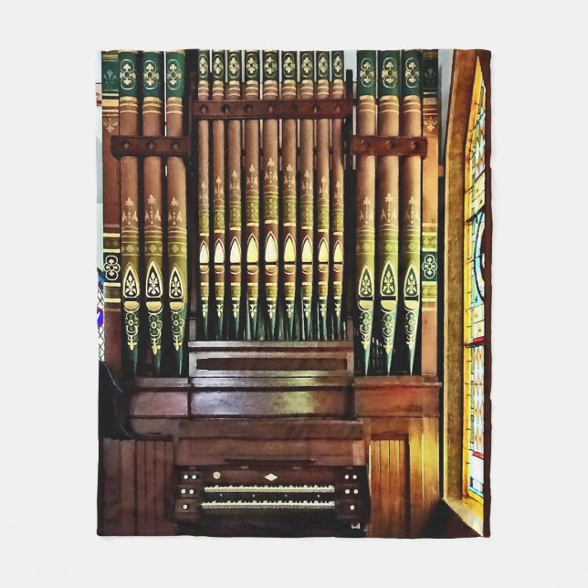Pipe Organ In Church Fleece Blanket (Front)