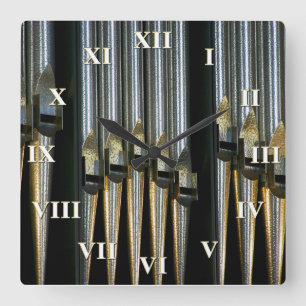 Pipe organ square clock with roman numerals