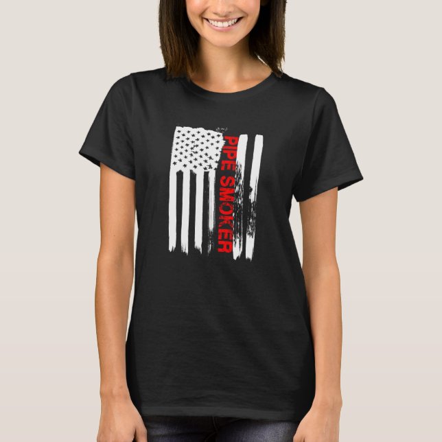 Pipe Smoker TShirt Old School Tobacco USA Flag Gif (Front)
